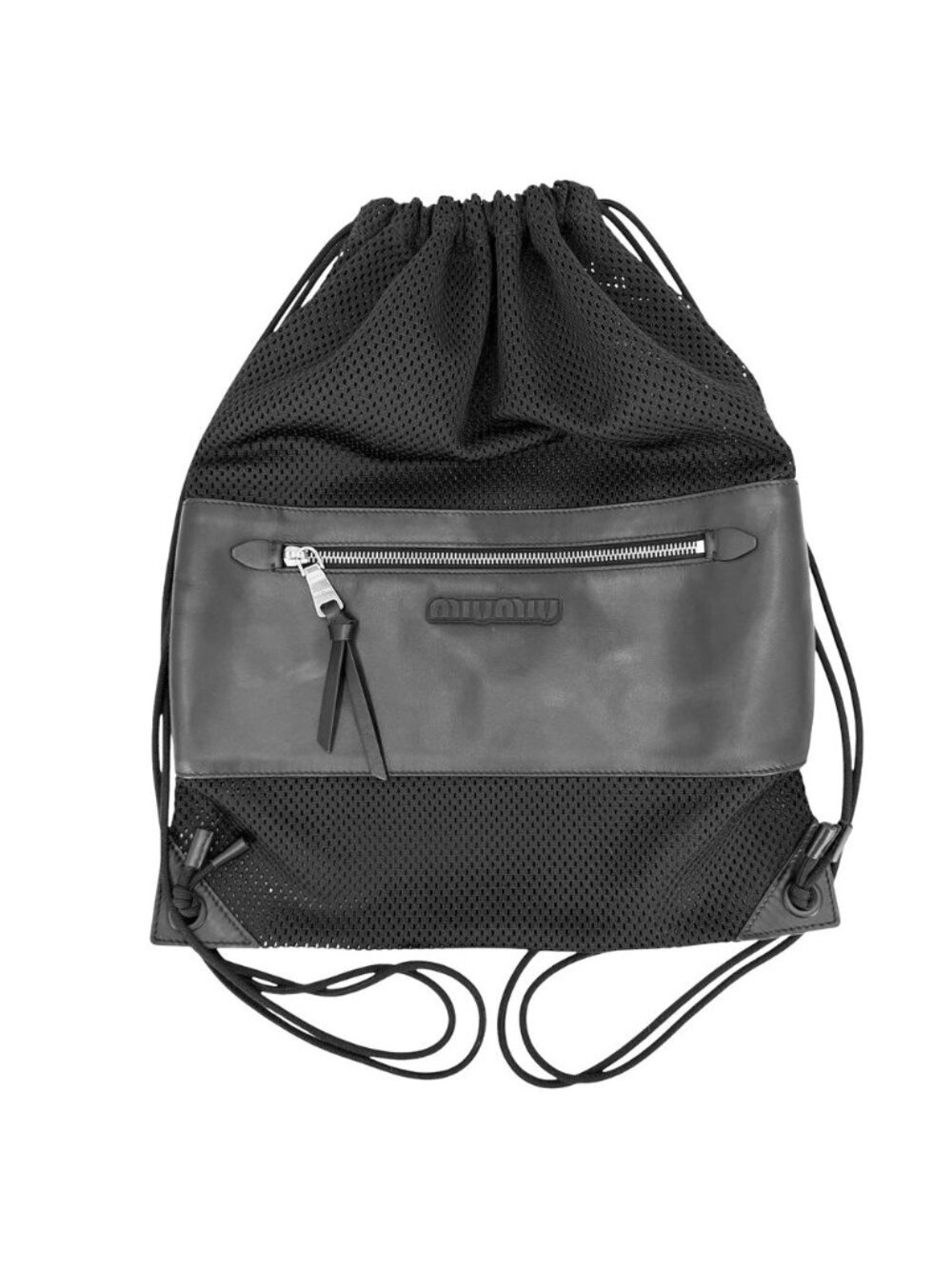 Miu Miu Backpack Nap Nylon Leather Black Silver